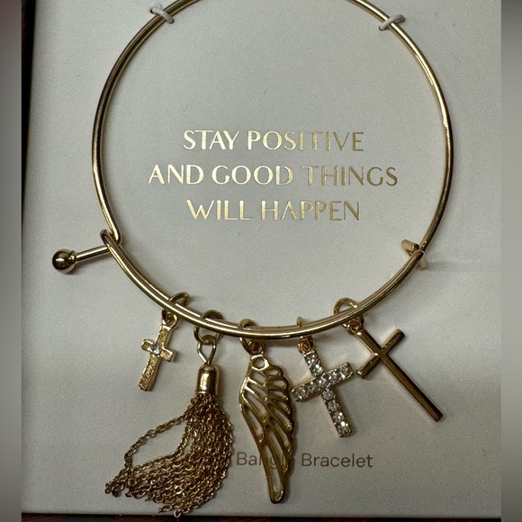 “STAY POSITIVE AND GOOD THINGS WILL HAPPEN” CHARM BANGLE BRACELET - Picture 3 of 10